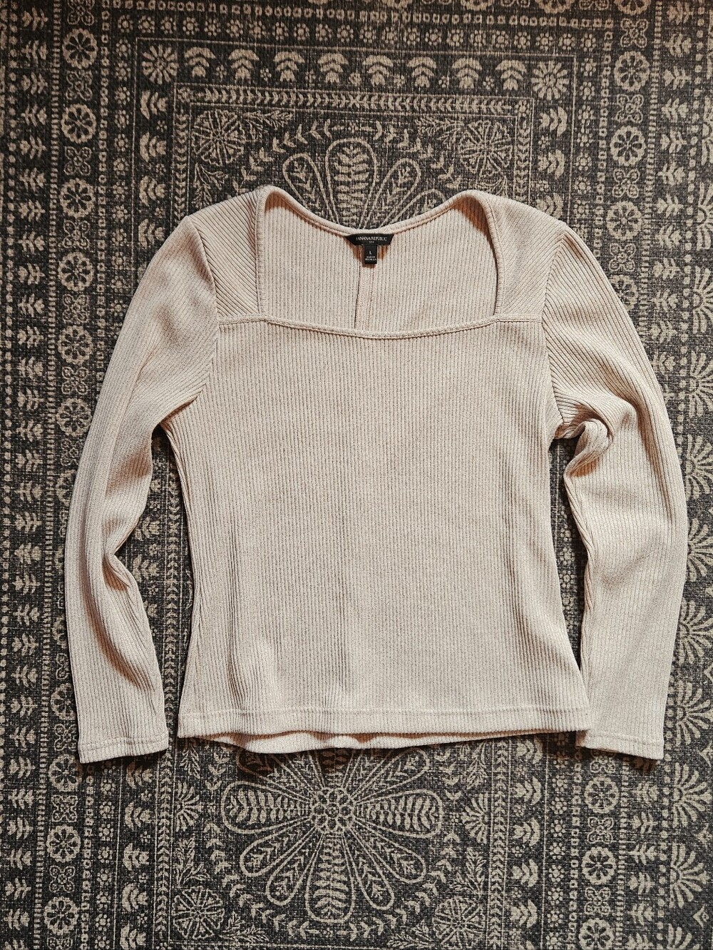 Banana Republic Ribbed Long-Sleeve Square Neck Top in Light Taupe - Picture 3 of 6